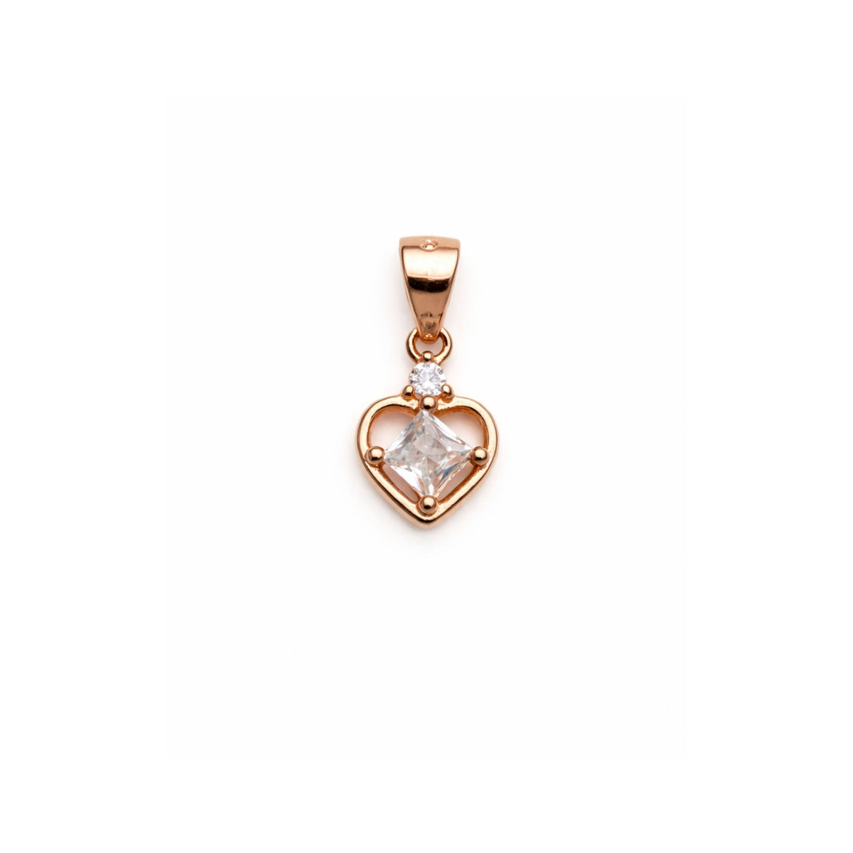 925 Sterling Silver Rose Gold Heart Pendant with Princess Cut Cubic Zirconia