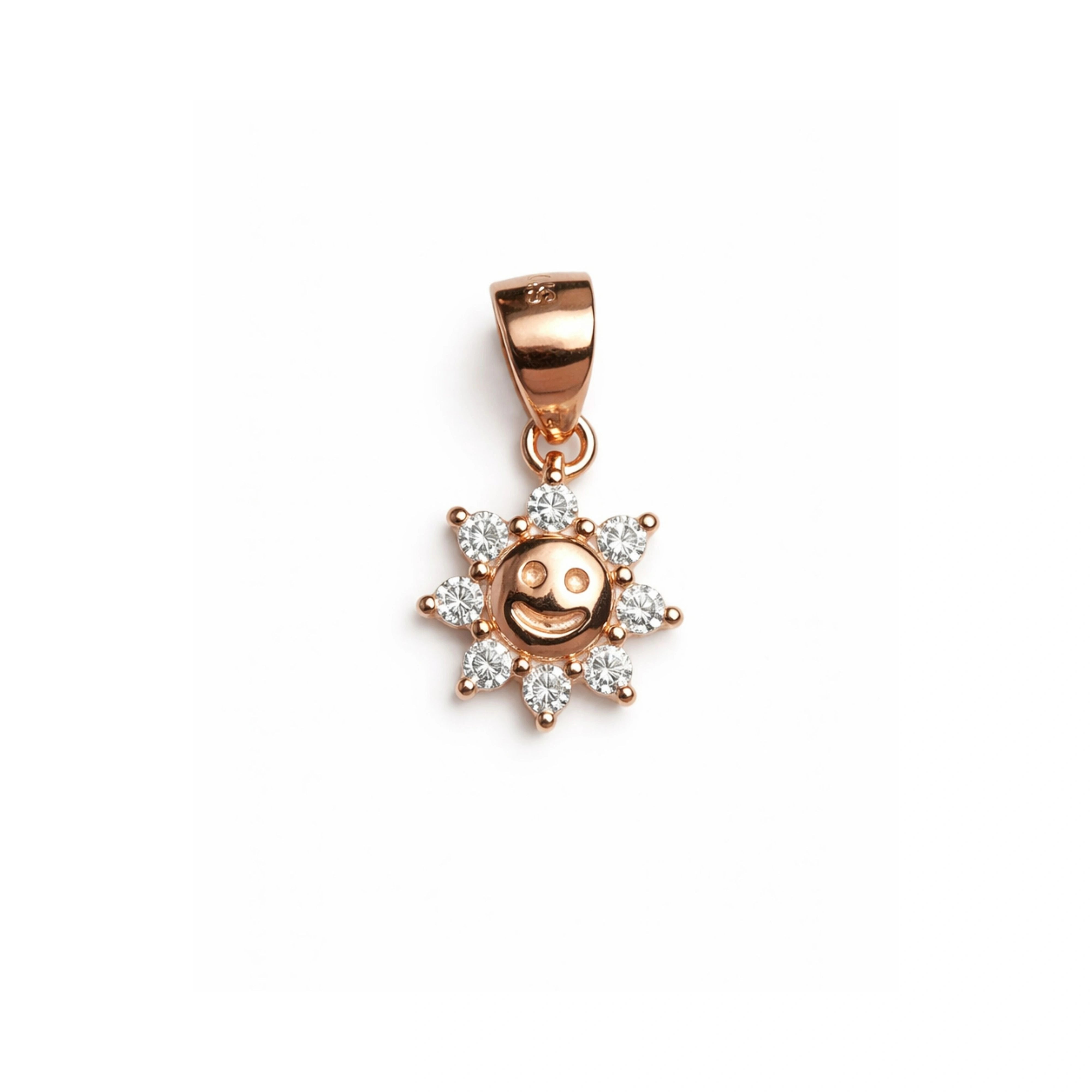 925 Sterling Silver Rose Gold Smiley Sun Pendant with Cubic Zirconia