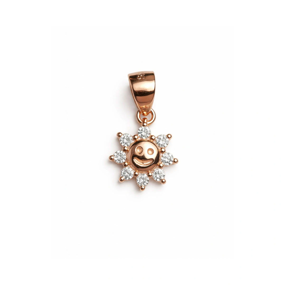 925 Sterling Silver Rose Gold Smiley Sun Pendant with Cubic Zirconia