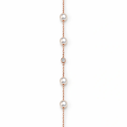 925 Sterling Silver Rose Gold Pearl Station Bracelet with Crystal Accent