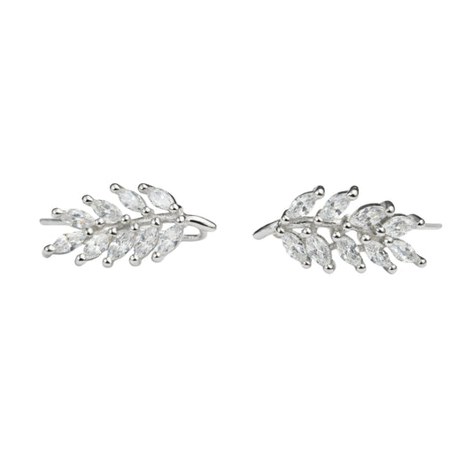 925 Sterling Silver Leaf CZ Ear Climbers