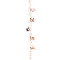 925 Sterling Silver Rose Gold Butterfly & Bow Charm Bracelet with Evil Eye