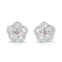 925 Sterling Silver Floral Stud Earrings with Pink Stone | CZ Flower Design Jewelry for Women
