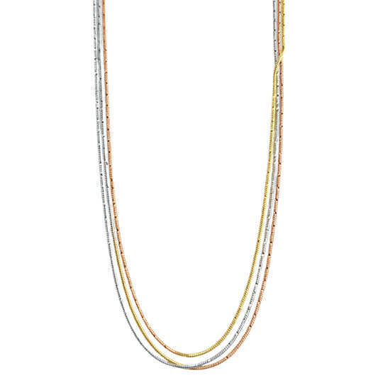 925 Sterling Silver Triple Tone Layered Chain Necklace