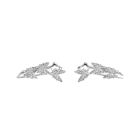 925 Sterling Silver Ivy Leaf CZ Ear Climbers