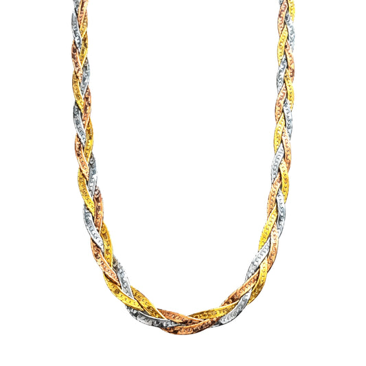 925 Sterling Silver Triple Tone Braided Chain Necklace