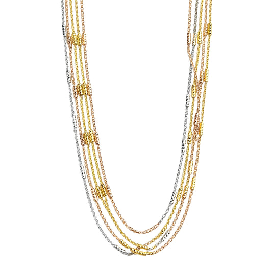 925 Sterling Silver Triple Tone Multi Layer Chain Necklace