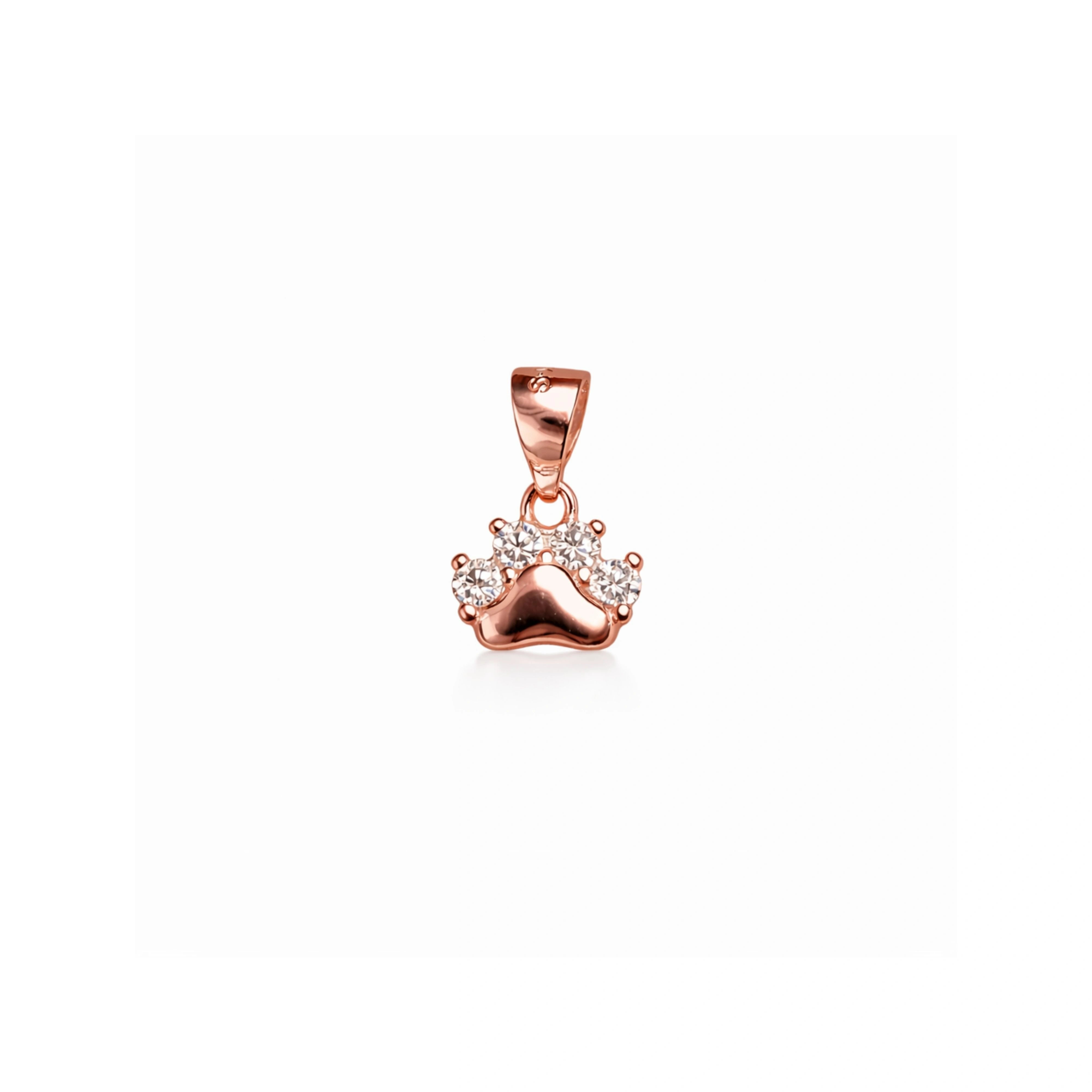 925 Sterling Silver Rose Gold Paw Print Pendant with CZ Stones