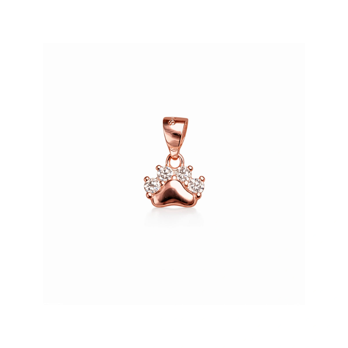 925 Sterling Silver Rose Gold Paw Print Pendant with CZ Stones