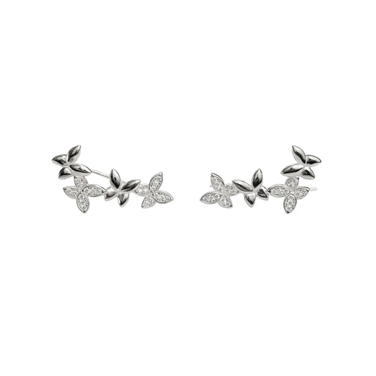 925 Sterling Silver Floral Vine CZ Ear Climbers
