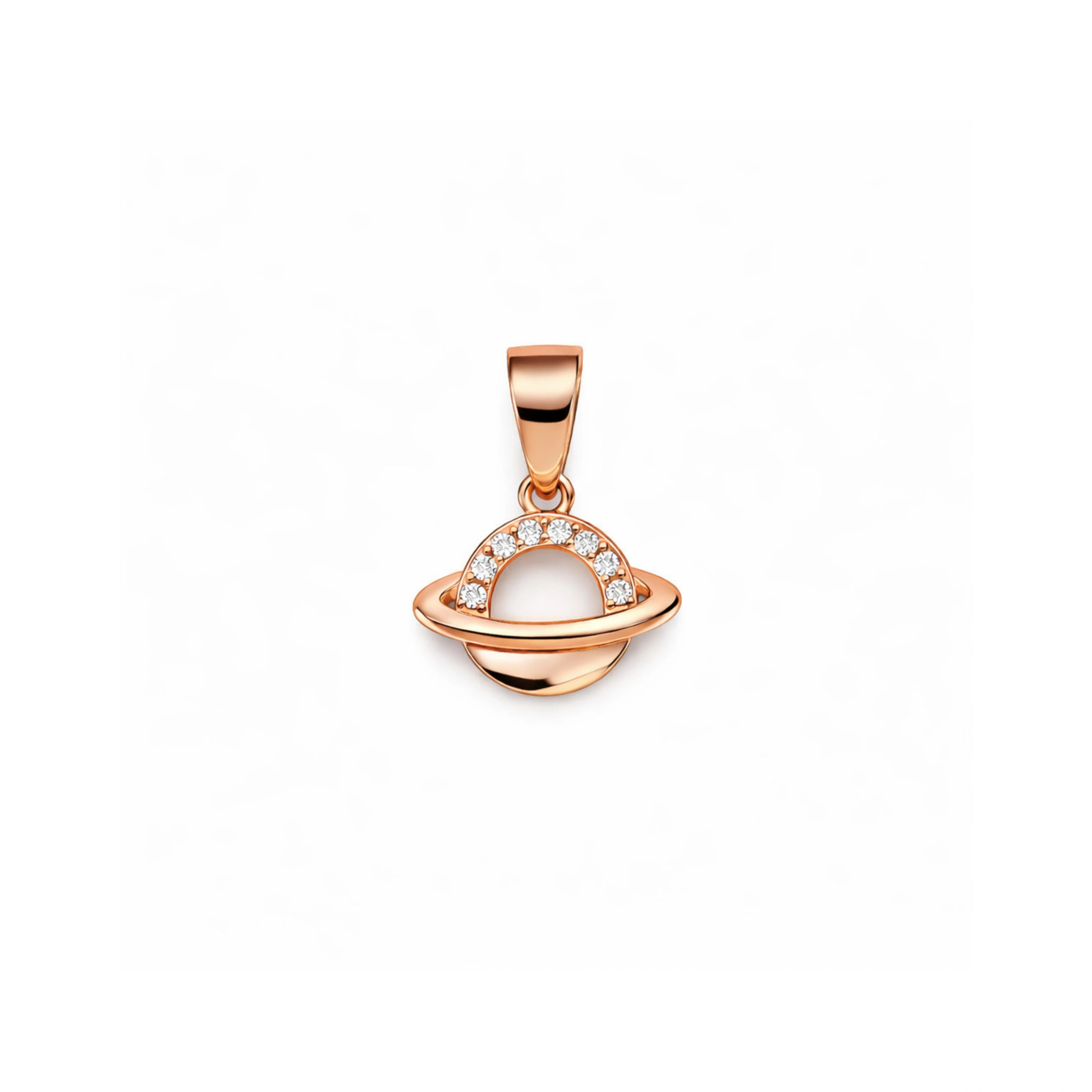925 Sterling Silver Rose Gold Planet Saturn Pendant with CZ Stones