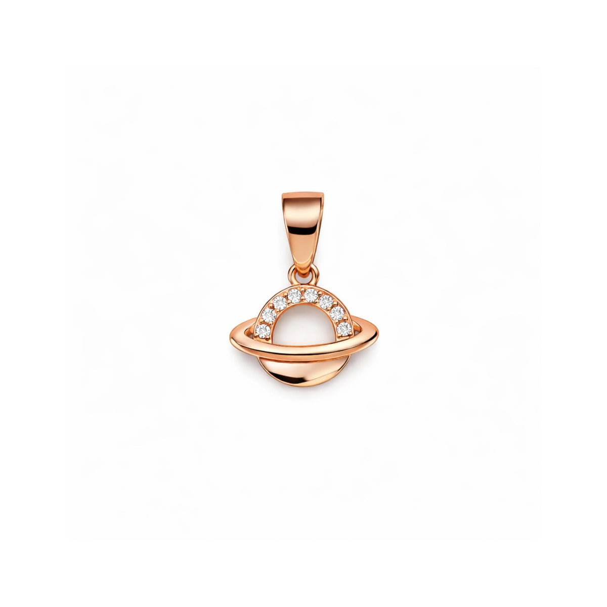 925 Sterling Silver Rose Gold Planet Saturn Pendant with CZ Stones