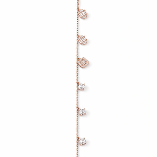 925 Sterling Silver Rose Gold Multi Charm Crystal Bracelet for Women