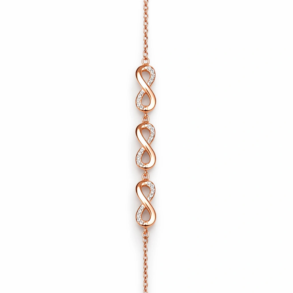 925 Sterling Silver Rose Gold Infinity Symbol Bracelet with CZ
