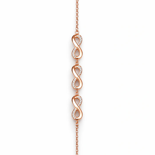 925 Sterling Silver Rose Gold Infinity Symbol Bracelet with CZ