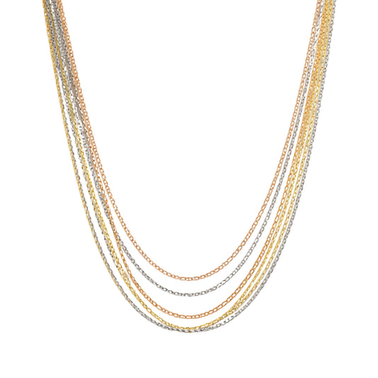 925 Sterling Silver Multi Layer Triple Tone Chain Necklace