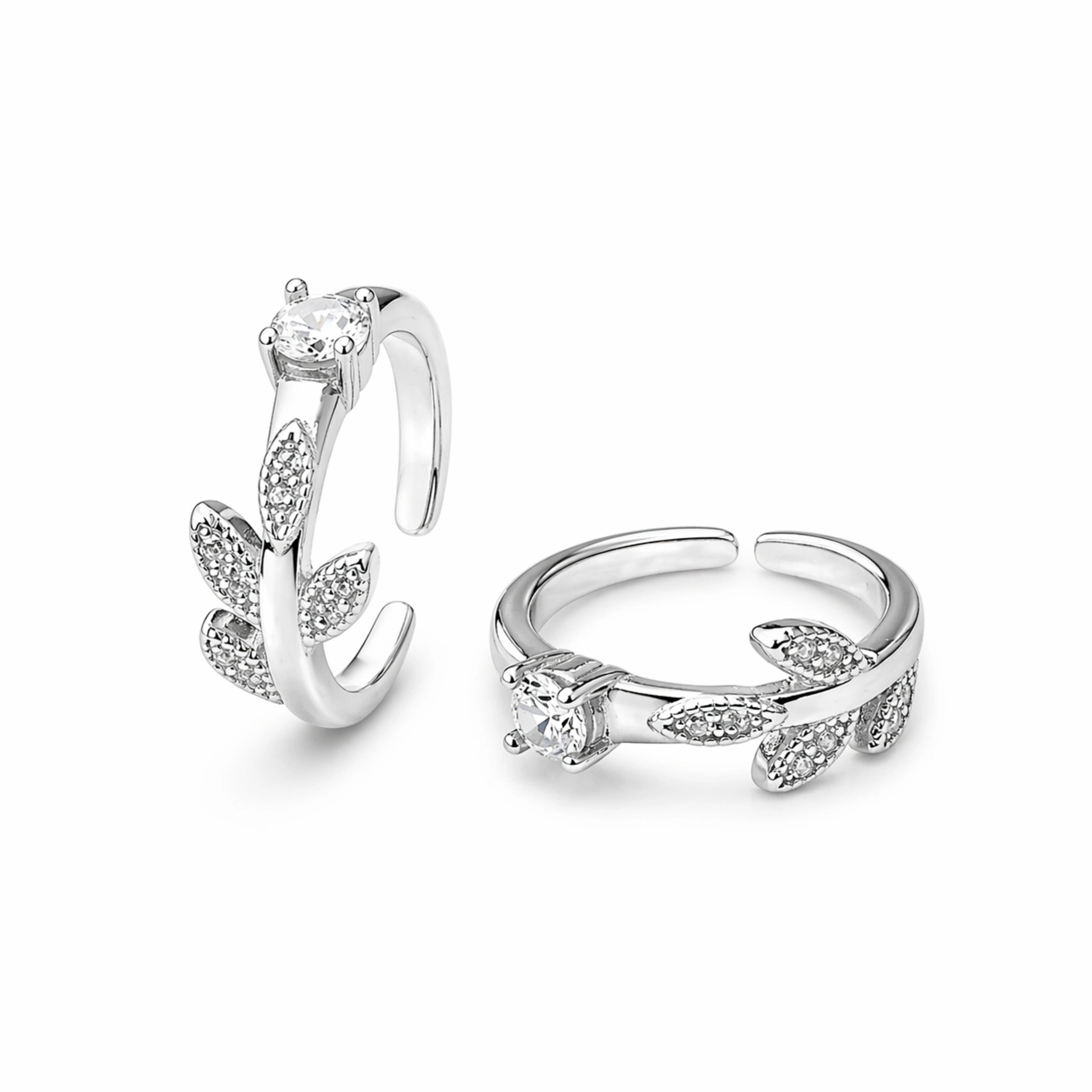 925 Sterling Silver Leaf Solitaire Adjustable Ring