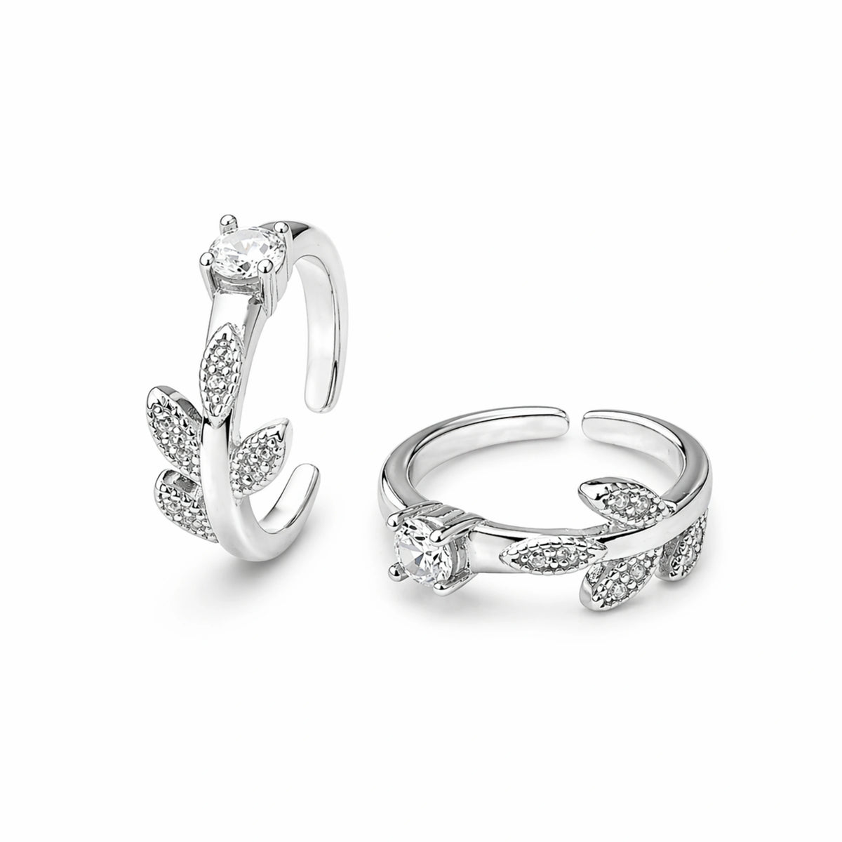 925 Sterling Silver Leaf Solitaire Adjustable Ring