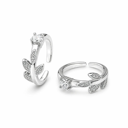 925 Sterling Silver Leaf Solitaire Adjustable Ring