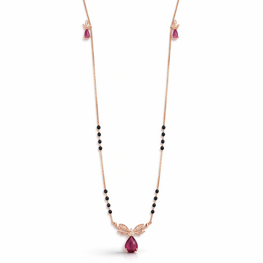925 Sterling Silver Rose Gold Butterfly Ruby Drop Mangalsutra Set