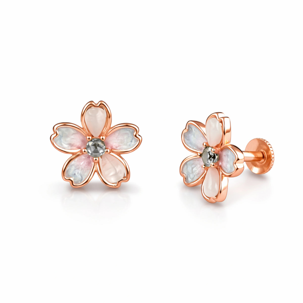 925 Sterling Silver Rose Gold Flower Stud Earrings
