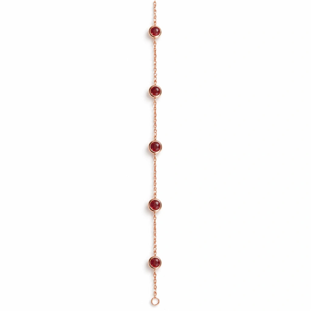 925 Sterling Silver Rose Gold Red Stone Station Bracelet for Women