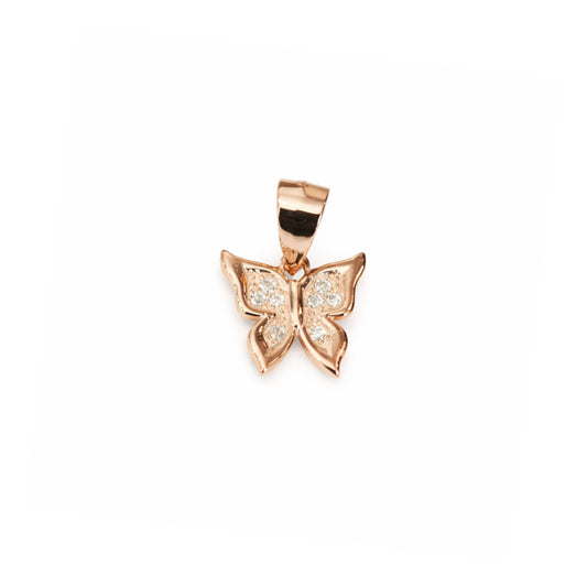 925 Sterling Silver Rose Gold Butterfly Pendant with CZ Stones