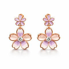 925 Sterling Silver Rose Gold Floral Drop Earrings | Pastel Enamel Flower Dangle with Crystal