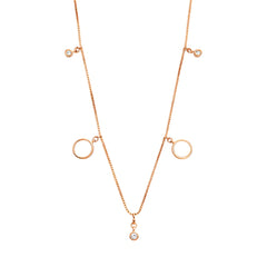 925 Sterling Silver Rose Gold Circle Charm Necklace with Bezel Stone Drops