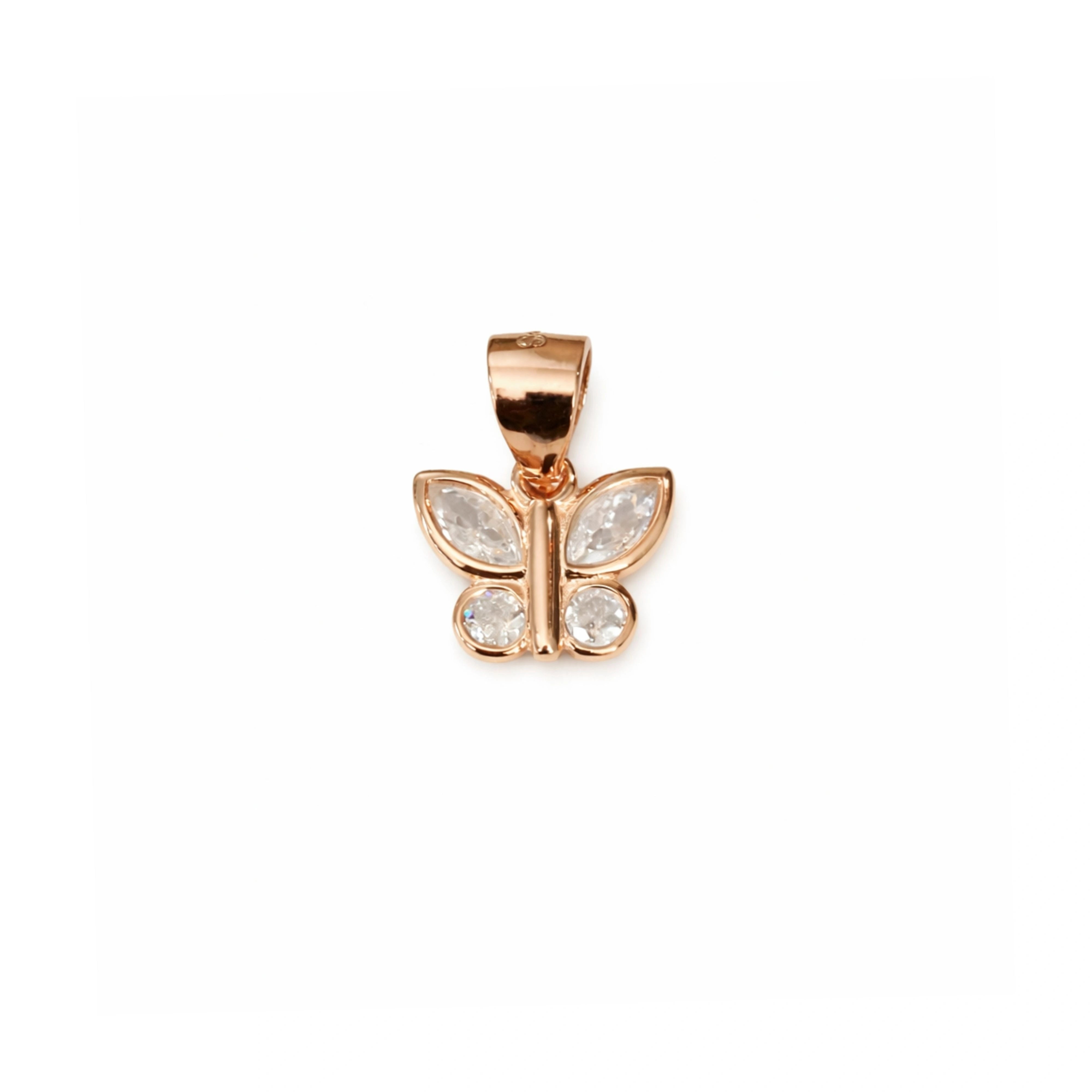 925 Sterling Silver Rose Gold Butterfly Pendant with Marquise & Round CZ Stones