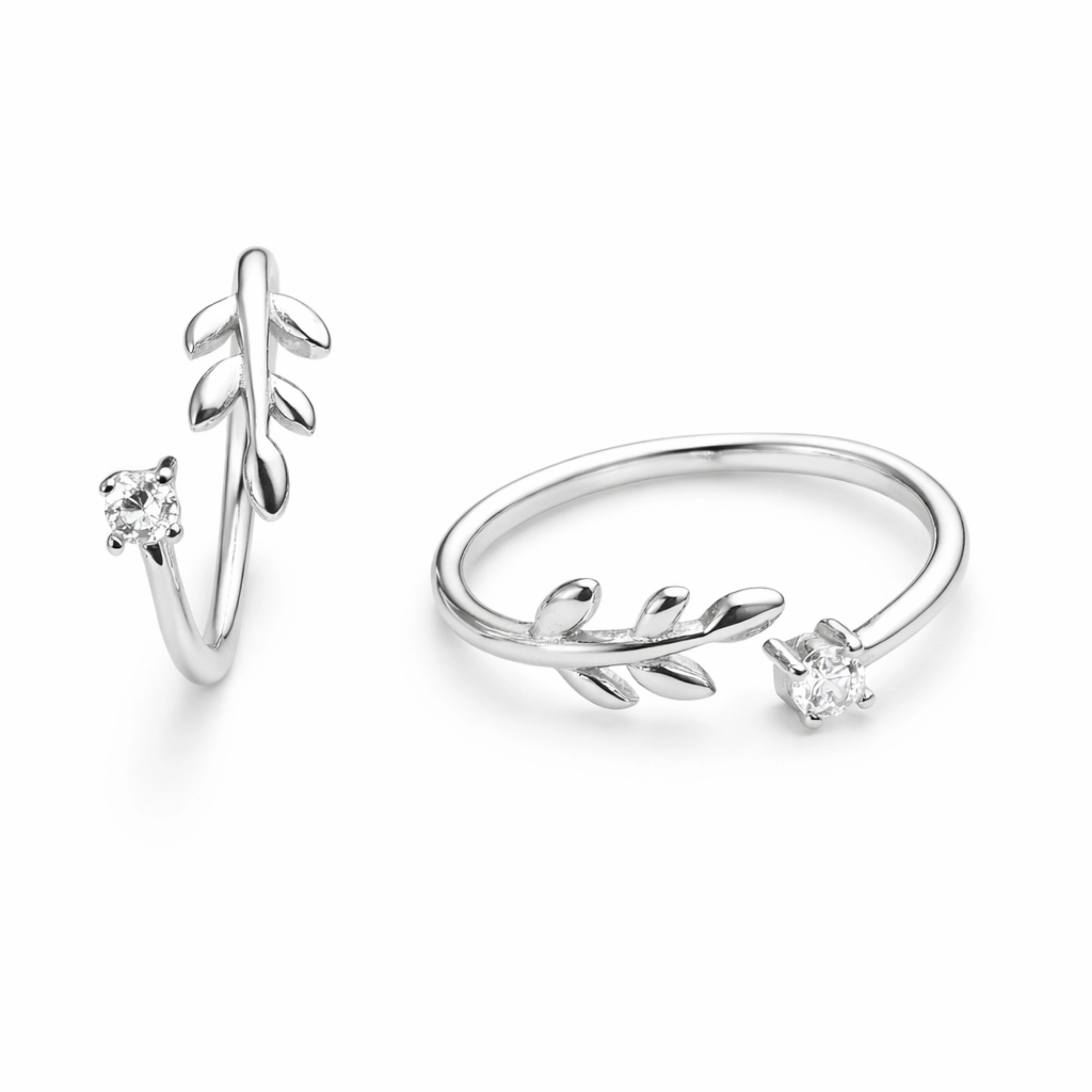 925 Sterling Silver Leaf Zircon Ring