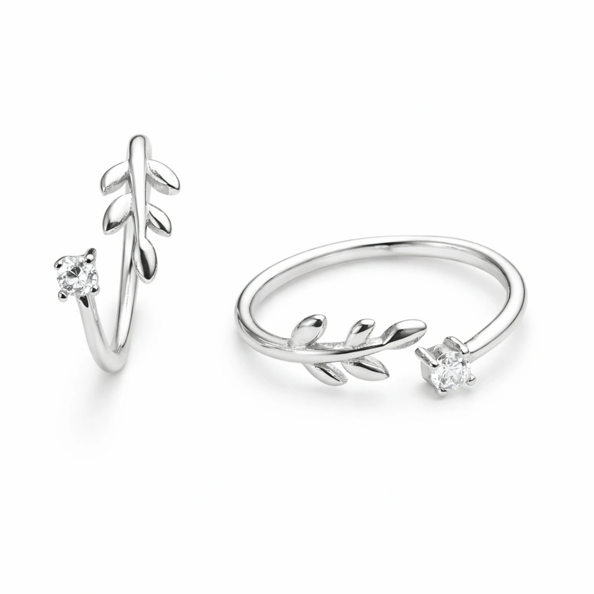925 Sterling Silver Leaf Zircon Ring