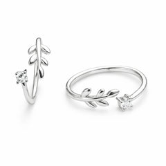 925 Sterling Silver Leaf Zircon Ring