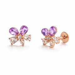 925 Sterling Silver Rose Gold Flower Stud Earrings with Purple Stones | Crystal Floral Jewelry