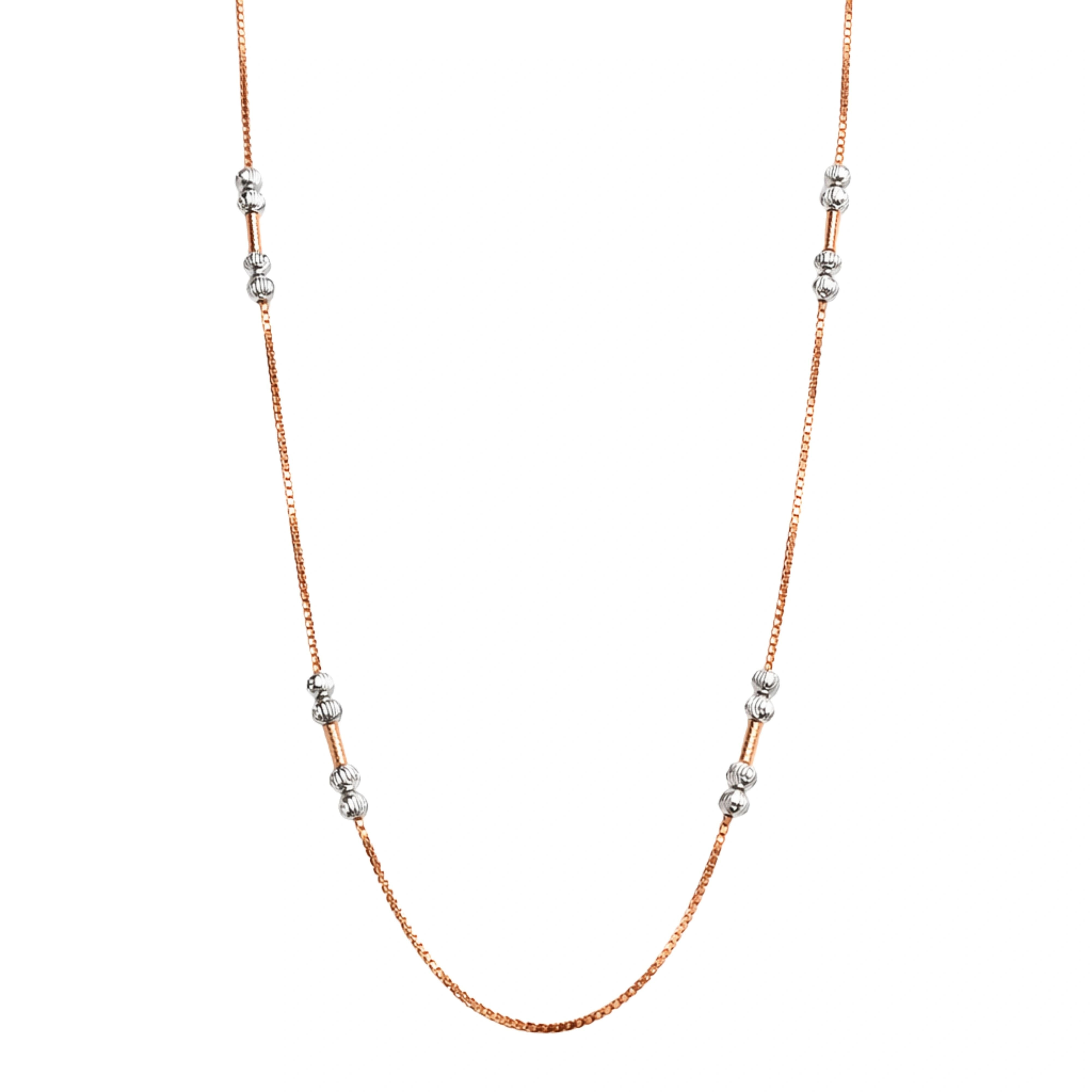 925 Sterling Silver Rose Gold & Silver Beaded Station Chain