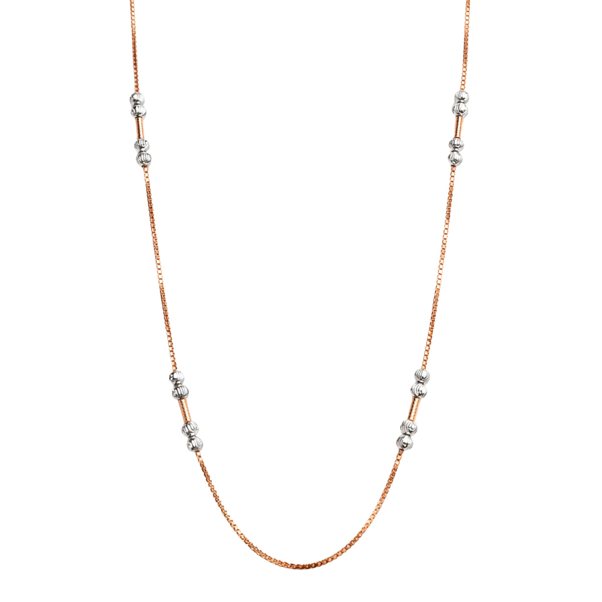 925 Sterling Silver Rose Gold & Silver Beaded Station Chain