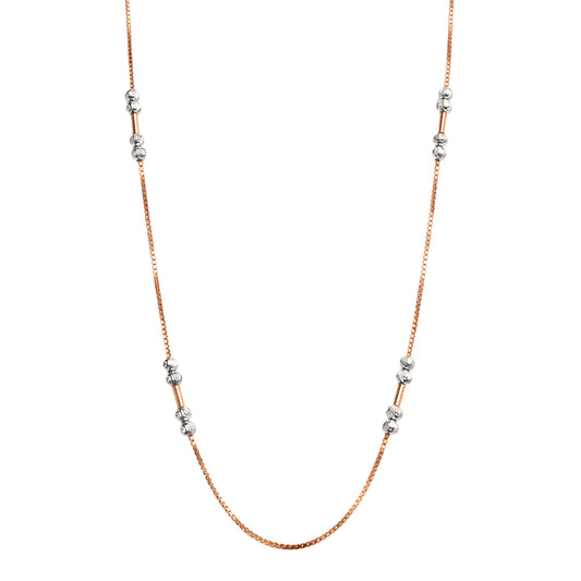 925 Sterling Silver Rose Gold & Silver Beaded Station Chain