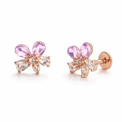 925 Sterling Silver Rose Gold Flower Stud Earrings with Pink Stones | Crystal Floral Jewelry