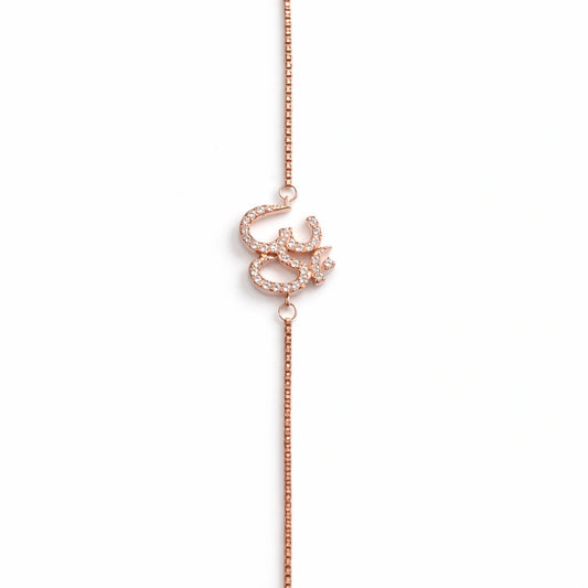 925 Sterling Silver Rose Gold Om Bracelet with CZ Stones