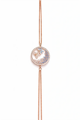 925 Sterling Silver Rose Gold Butterfly Moon Charm Bracelet with CZ