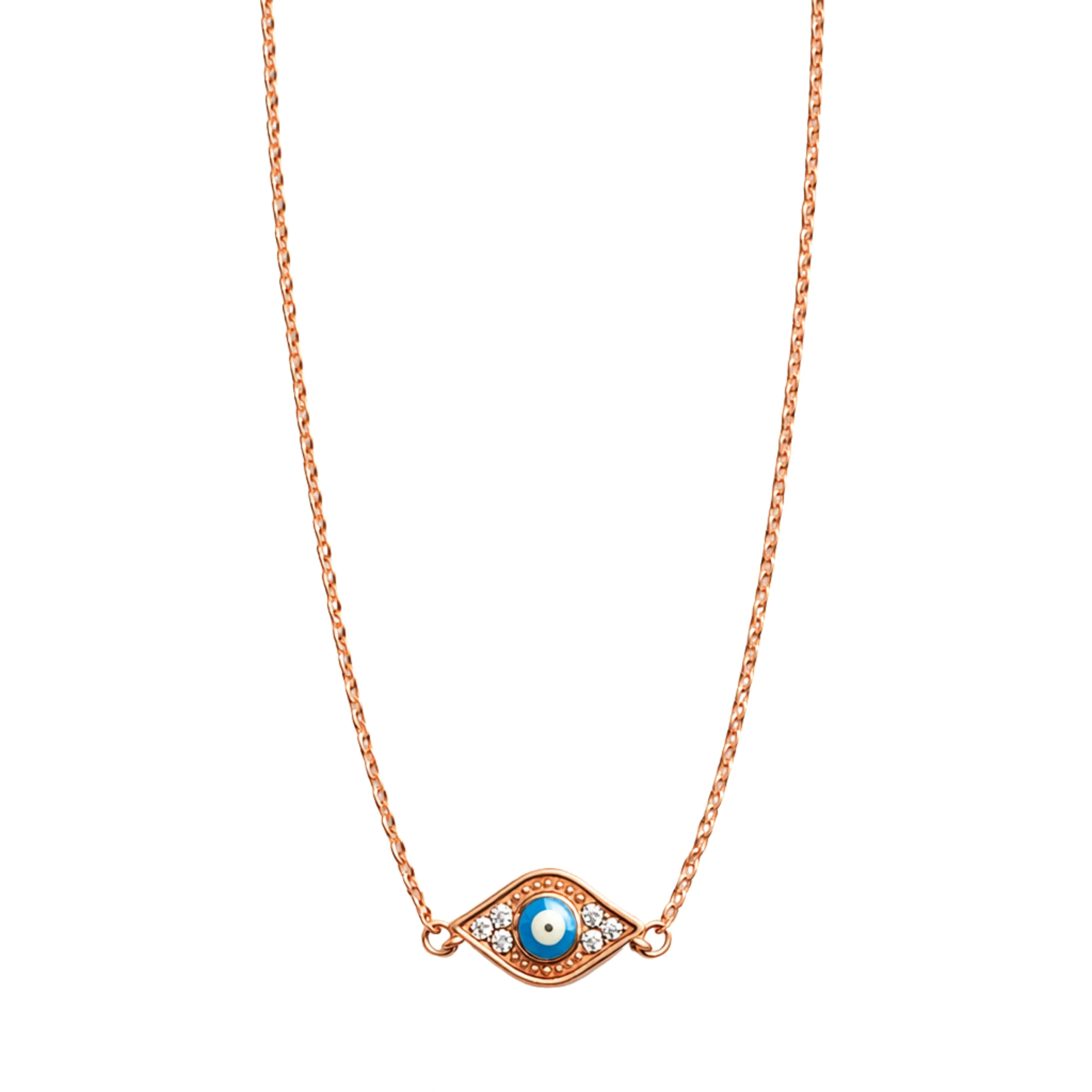 925 Sterling Silver Rose Gold Evil Eye Necklace with CZ Stones
