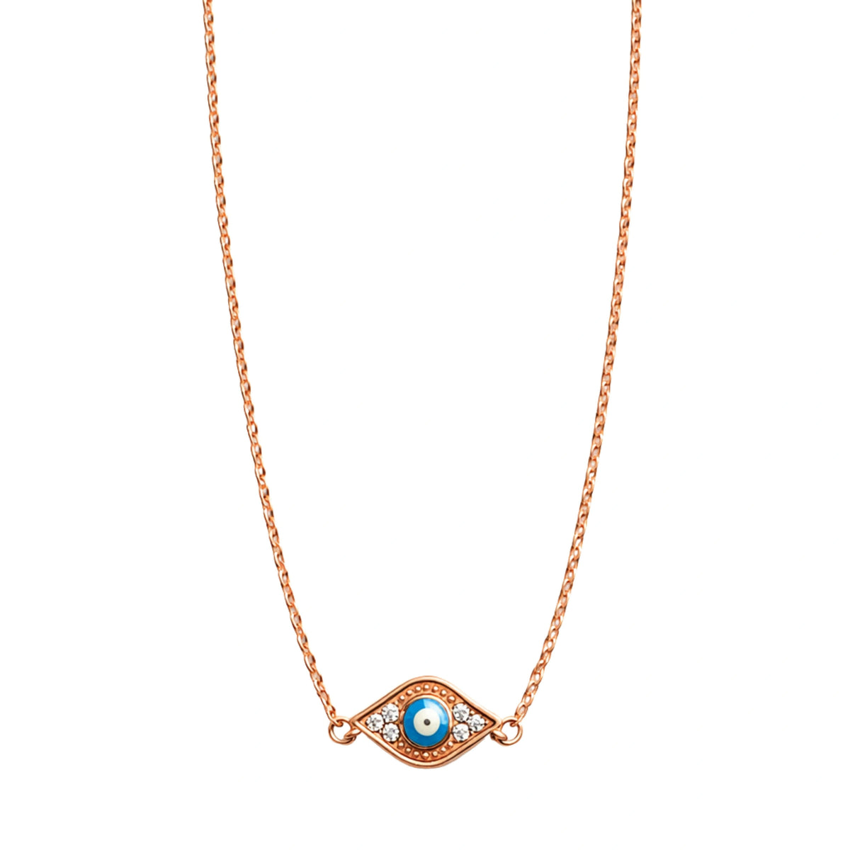 925 Sterling Silver Rose Gold Evil Eye Necklace with CZ Stones
