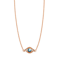 925 Sterling Silver Rose Gold Evil Eye Necklace with CZ Stones