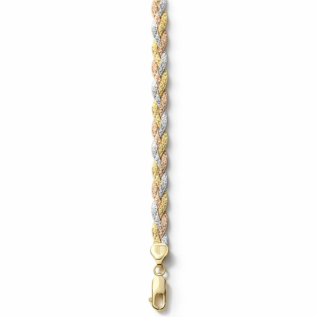 925 Sterling Silver Tri-Tone Rope Link Bracelet for Women