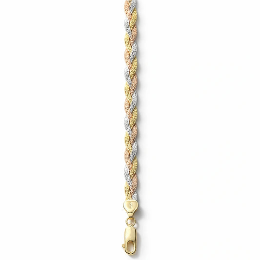 925 Sterling Silver Tri-Tone Rope Link Bracelet for Women