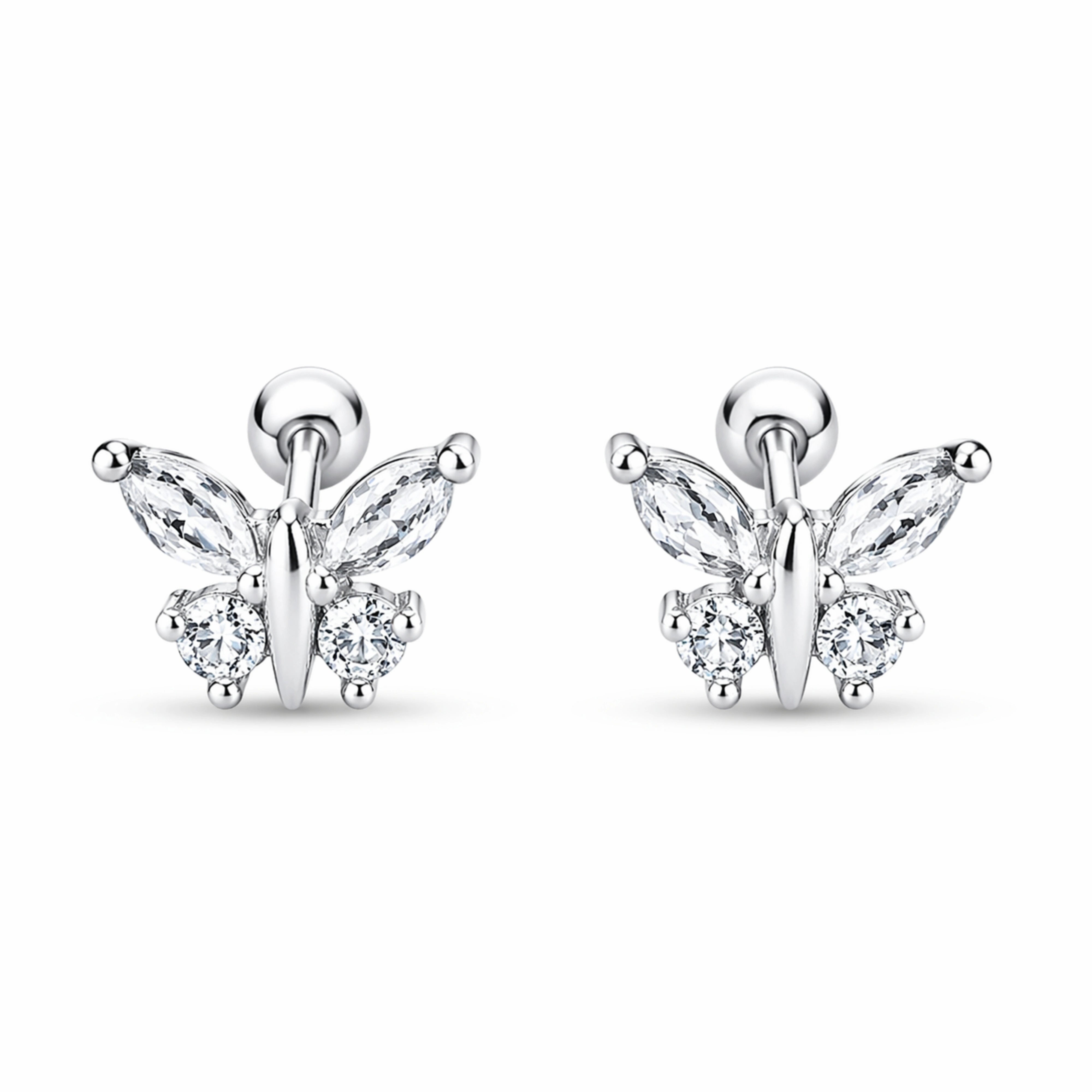 925 Sterling Silver Butterfly Zircon Stud