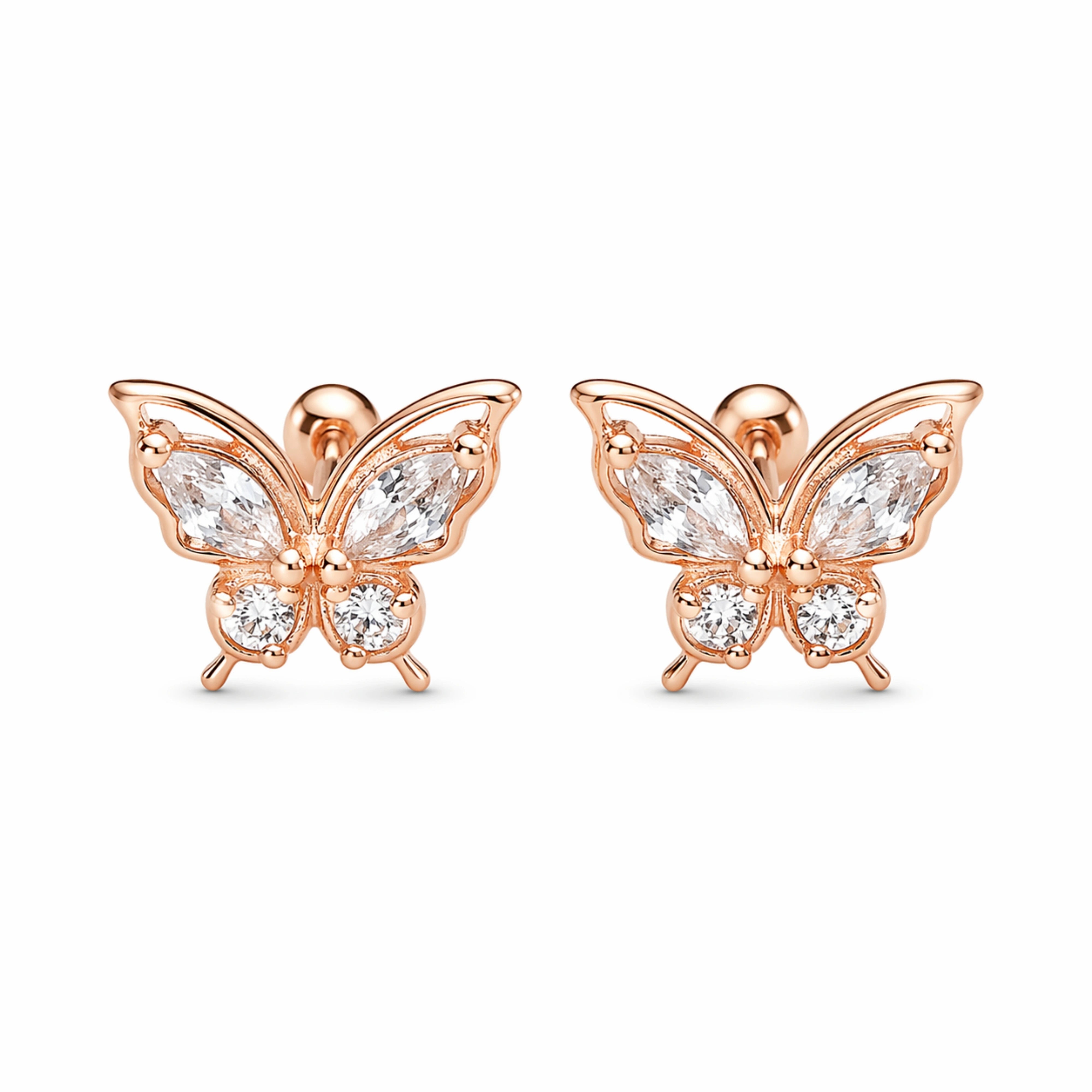 Rose Gold Butterfly Zircon Stud Earrings
