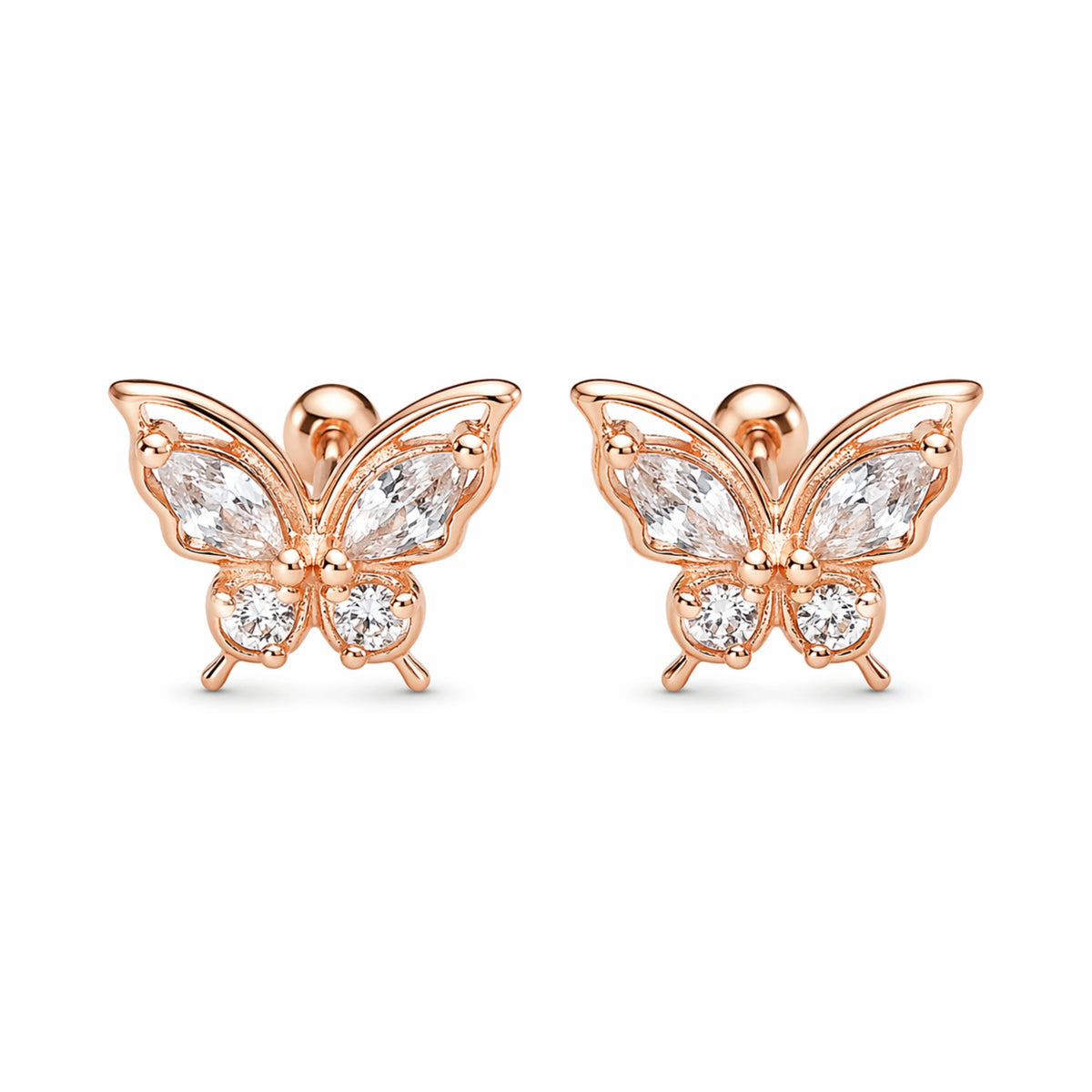 Rose Gold Butterfly Zircon Stud Earrings