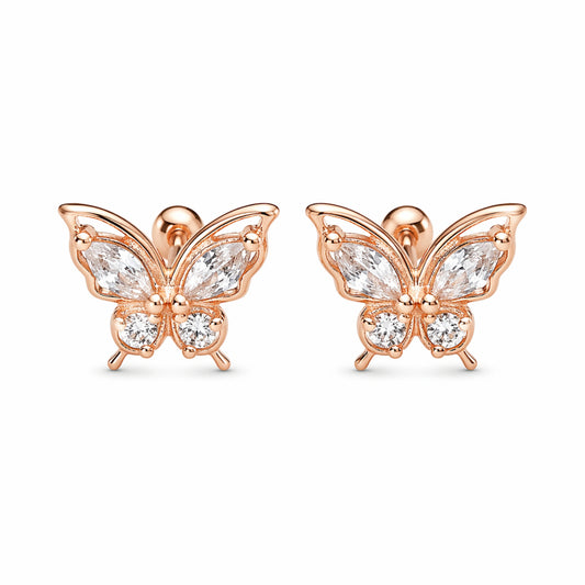 Rose Gold Butterfly Zircon Stud Earrings