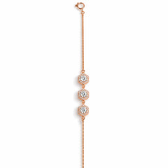 925 Sterling Silver Rose Gold Hexagon Crystal Station Bracelet